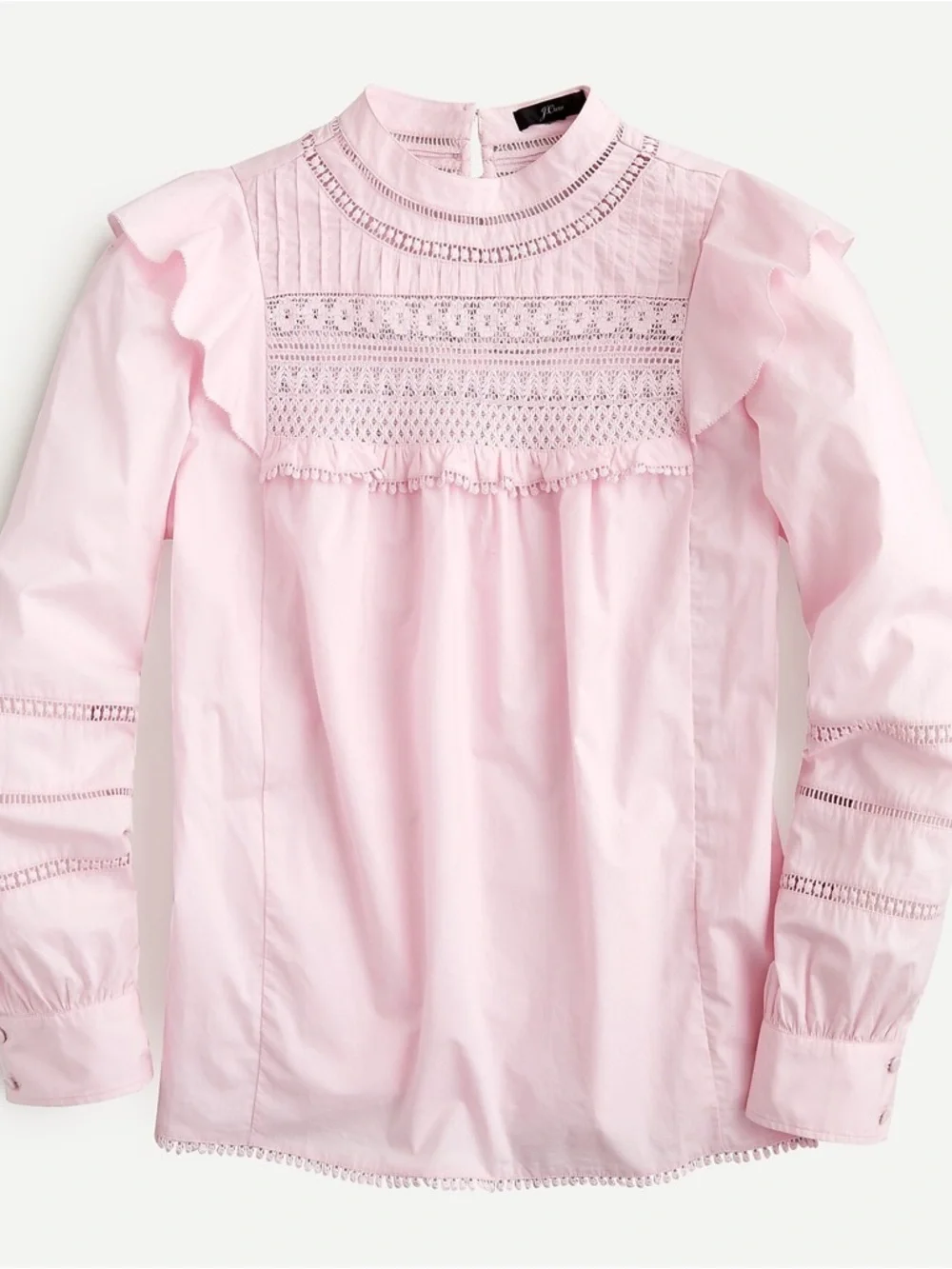 J. Crew lace blouse long sleeve balloon preppy cotton ruffle crocheted top